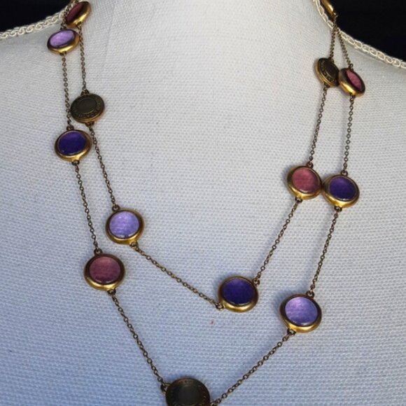 Rare Coach Medallion 44 Inch Logo & Multi-colour Glass Vintage Necklace - Picture 1 of 12